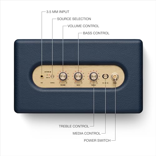 Marshall Acton III Bluetooth Home Speaker - Loud Stereo Sound with Bass and Treble Controls | Plug-in Powered | 3.5mm Aux Input - Midnight Blue - Image 7