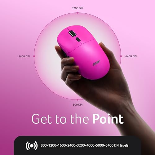 Image of Acer PopGo Wireless Gaming Mouse | 2.4G+BT5.4 Dual Mode | 500mAh Rechargeable Battery | Adjustable DPI Upto 6400 | Silent | 6 Buttons+Scroll Wheel | 10m Range | Windows, Mac Compatible - Rose Red