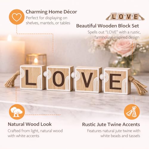 Image of CraftVatika Decorative Wooden Showpiece Gift for Home Decor Living Room Aesthetic, Love Printed Romantic Gift for Woman Man Couples, Wedding Birthday Anniversary Valentine's Day Gifts for Girl Boy