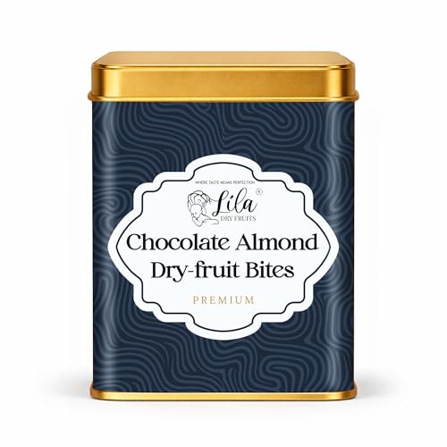 Image of LILA DRY FRUITS Dry Fruit Bites 200 g (10 Pieces) Dates Barfi Chocolate Almonds Flavour Date Mithai Healthy Sweet Snack with Desi Ghee | Premium Festive Gift DryFruit Bytes Perfect for Gifting
