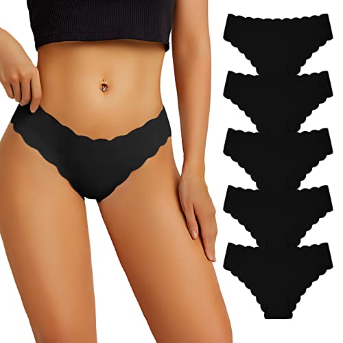 SHARICCA Damen Unterwäsche Nahtlos Slips Stretch Hipster Brazilian Slips Unsichtbar Weich Höschen Panties Streifen Bikinis Unterhosen für Frauen 5er Pack (Mehrfarbig-5P04 M)