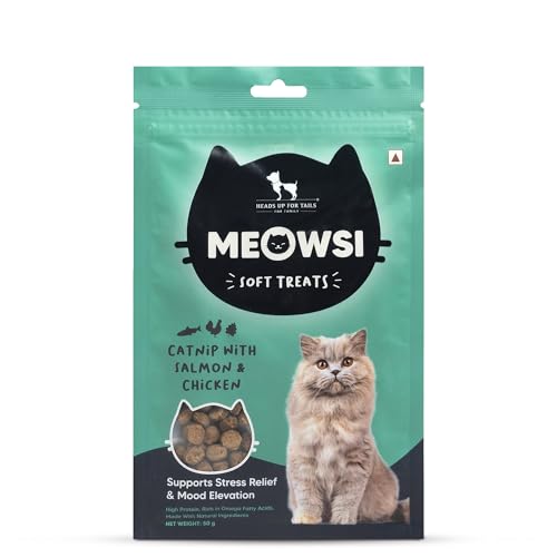 Meowsi by HUFT Soft Cat Treats - Catnip with Salmon & Chicken - 50 gm | Pack of 3 | Treats for Kittens & Adult Cats | for Persian Cats & All Breeds | 