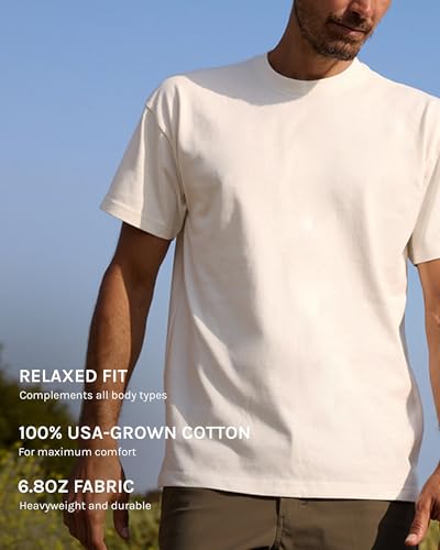 INTO THE AM Men's Heavyweight T Shirts for Men S - 3XL Boxy 100% Cotton Heavy Duty Thick Weight Tshirt2