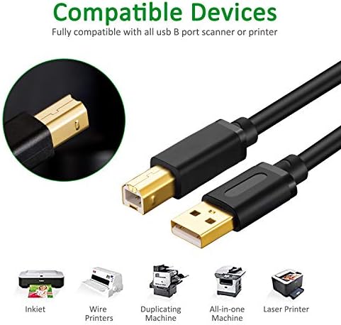 Printer Cable 3 m,USB Printer Cable USB 2.0 Type A Male to B Male Scanner Cord High Speed for Brother, HP, Canon, Lexmark,Dell, Xerox, Samsung etc (3 m/10Ft)