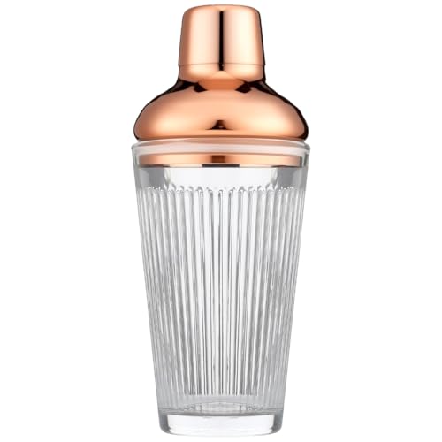 FayuuGem Glass Cocktail Shaker, 17oz Leak-Proof Martini Shaker with Built-in Strainer, Thick Ribbed...