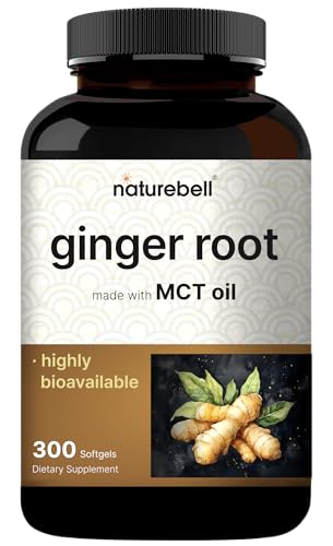 NatureBell Ginger Root Extract with MCT Oil 300 Softgels | Ginger Supplement for Daily Use | 5-Month Supply | Non-GMO Gluten Free
