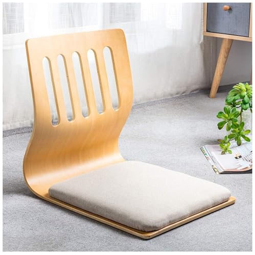 Silla de suelo sin patas, silla de meditación de madera para leer y relajarse, cómodo asiento de salón con soporte trasero, ideal para ventanas de bahía y ver la televisión