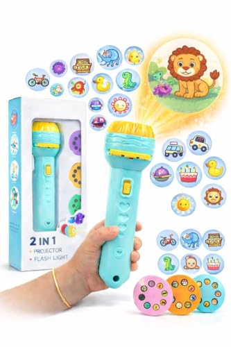 Image of Kids Projection Flashlight Torch Toy with 24 Picture Slides and 3 Projection Discs, Mini Educational Projector Torch for Toddlers and Young Children
