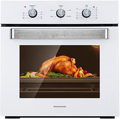 24" Single Wall Oven, thermomate 2.3 Cu.ft. Electric Wall Oven with 5 Cooking Functions, 2000W White Built-in Ovens with Mechanical Knobs Control, ETL Certified