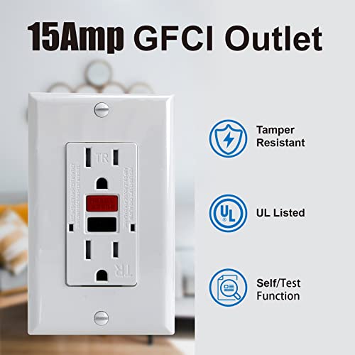 Omeenet 15 Amp Gfci Outlet, Tamper Resistant, Self Test Gfi Receptacle With 2 Led Indicator, 15Amp Ground Fault Circuit Interrupter Outlet For Kitchen,Bathroom,Indoor Use, Ul Listed(10 Pack) #TOP1