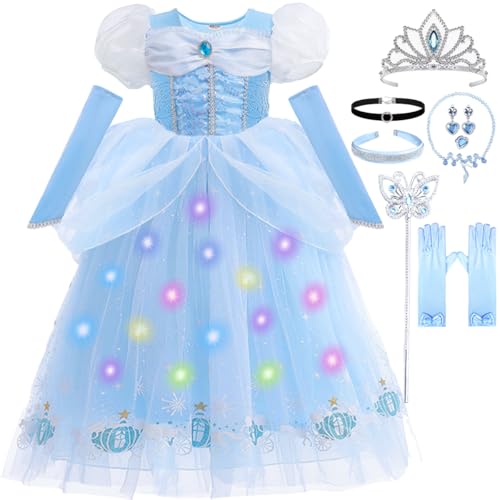 Disfraz de Princesa Azul con Luces para Niñas 4-5 Años miniatura 1