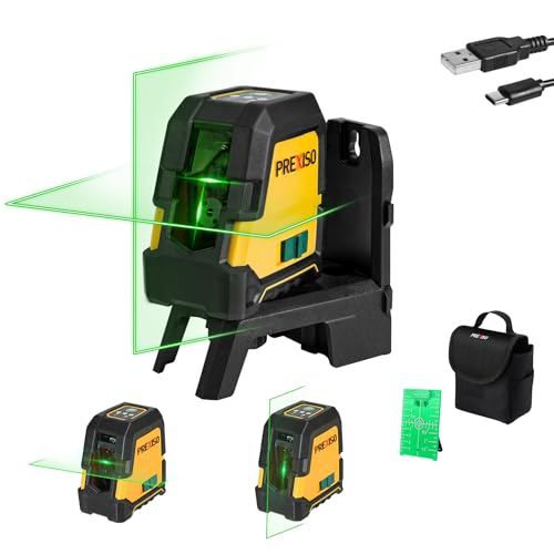 PREXISO Niveau Laser Auto-nivelant Rechargeable 30M (Faisceau Vert), Traceur de Ligne Laser avec Batterie 2600mAh, Ligne Laser Croisé avec Base Magnétique Pivotante, Plaque Cible et Sac Portable