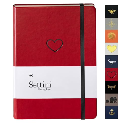 SETTINI Lined Journal Ideal for Journaling - A5 Vegan Leather Notebook 192 Archival-Quality Pages QuillEase Bleed-Free Paper Inner Pocket & Bookmark - Red Heart