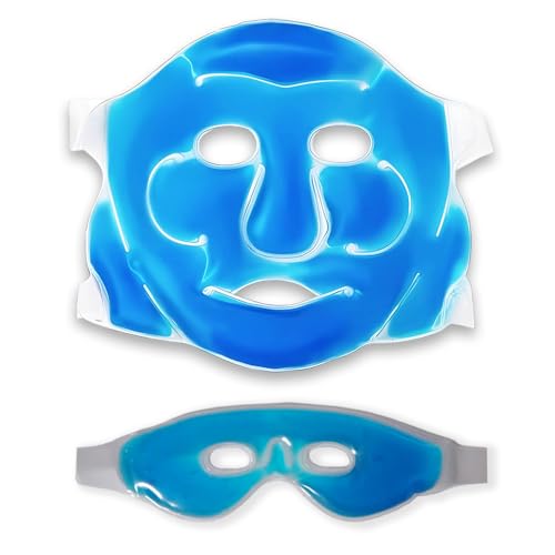 Image of Aqua Ice Face & Eye Cooling Gel Pad and Aloe Vera Gel Mask Ice Pack for Face and Eye Patches Remove Dark Circles, Fatigue Cool Eyes Patch Pads Eye Care | Facial Skin Refresh Face Mask for Hot & Cold Therapy (Blue Face Mask, Blue Hole Eye Mask)