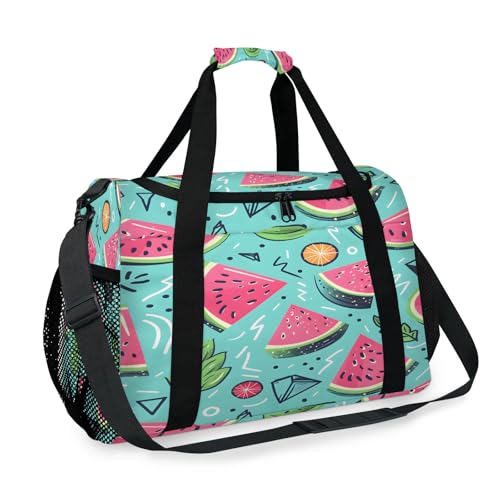 Watercolor Watermelon Orange Leaf Travel Duffle Bag - Waterproof weekend luggage bag, men's sports and fitness bag, delivery hospital storage bag, overnight luggage bag with pull rod cover