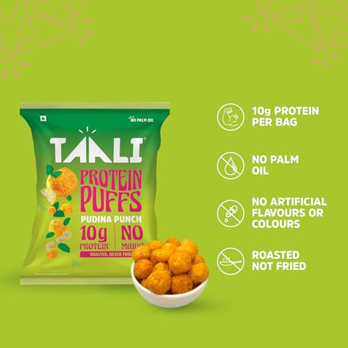 Image of Taali Jowar & Protein Puffs | 60 gm (Pack of 12) | Pudina Punch | Healthy Roasted Tasty Snacks, Ready to eat | 100% Veg., Gluten free products,No Cholesterol, No Trans-Fat