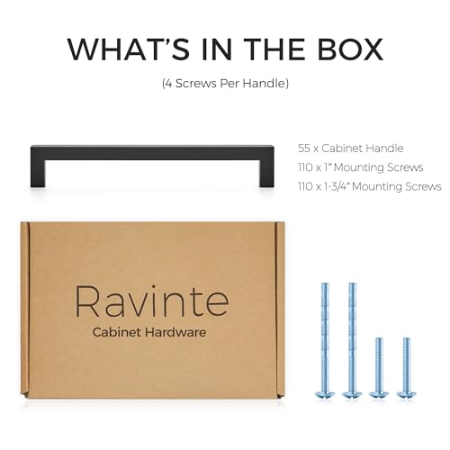 Image of Ravinte 50 Pack 7-1 /2 Inch Kitchen Square Cabinet Handles Matte Black Pulls Black Drawer Pulls Kitchen Cabinet Hardware for Cupboard Drawer Handles