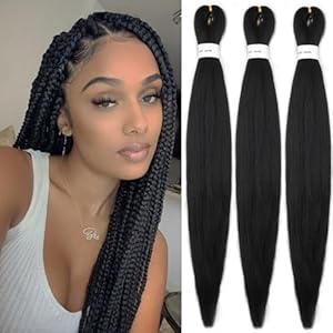 XGY 3 packs #1B Braiding Hair Pre Stretched 16 inch Prestretched Knotless Hair Long Straight Synthetic Box Braids Yaki Texture Hot Water Setting Hair Extensions