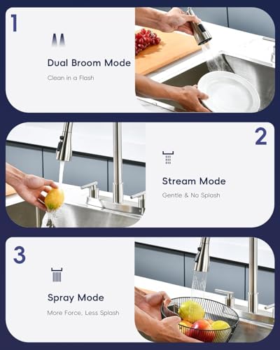 Image of APPASO 2 Handle Kitchen Faucet with Sprayer, 4 Hole Dual Handle Kitchen Faucet with Pull Down Sprayer and Soap Dispenser, High Arc Stainless Steel for 3 & 4 Hole Sink, Brushed Nickel