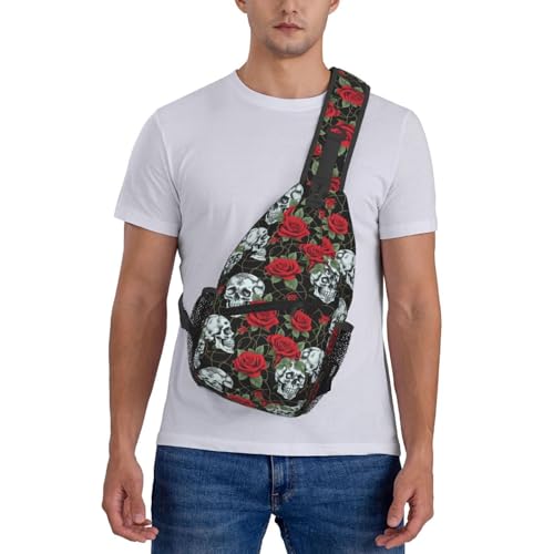 Morrales de viaje y senderismo unisex con estampado de calavera y rosa miniatura 7