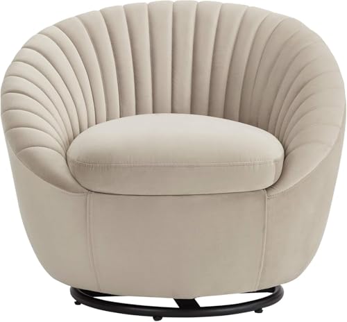 Image of Modern Accent Chair Single Seater Channel Tufted Round Shaped Fluffy Chair for Living Room, Bedroom, Apartment (Beige)