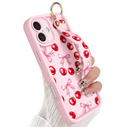 Coque iPhone 16 antichoc silicone femelle avec béquille et cordon de poignet