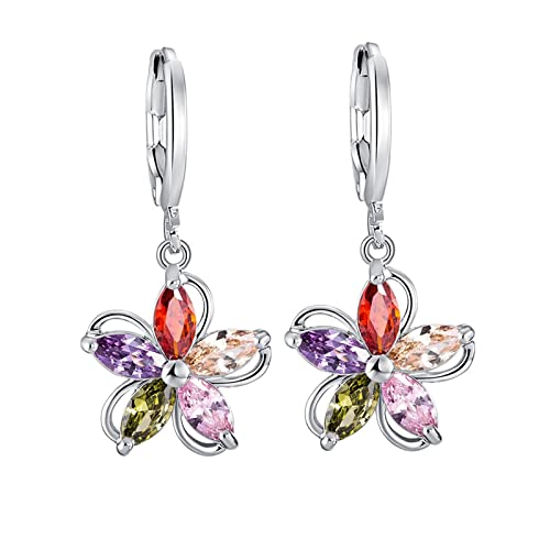 Boucles d'oreilles pendantes en or 9 carats pour femmes avec pendentif fleur en moissanite
