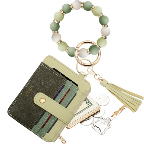 Image of COOLANS Silicone Bracelet Wristlet Wallet Credit Card Holder RFID ID Window Key Ring Tassel Slim Wallet Women Keychain Purse