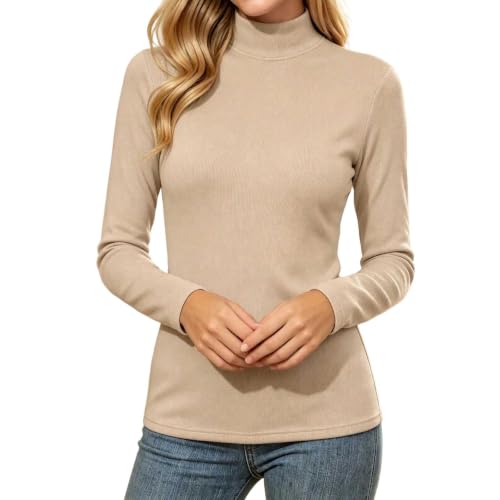 ANANASURF Women's Thermal Top Long Sleeve Fleece Lined Undershirts Khaki - image 4