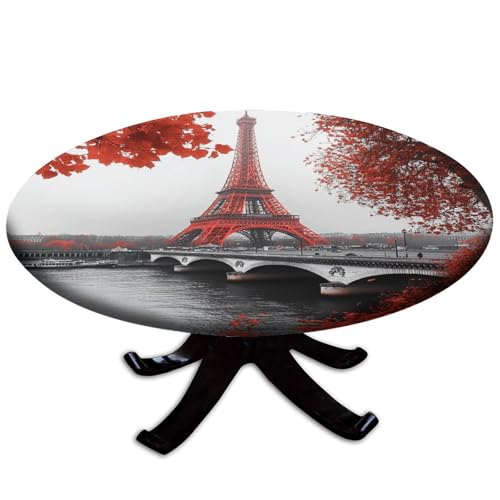 DZASDIYM Birthday Tablecloth, Monochrome Paris with Pop of Red Pattern Printed on Stretchable Card Table Covers Fitted Square, for University Functions and Alumni Meetings, Fit for 52" Tables