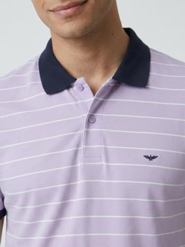 Image of Park Avenue Men Slim Fit Stripe Pattern Pure Cotton Polo Neck Half Sleeve Casual T-Shirt