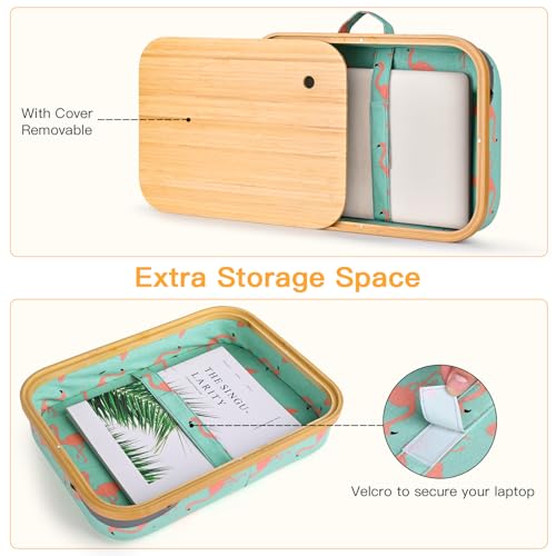 Mayjoy Bamboo Lap Desk with Storage, Cover Removable Lap Desk for Lap, Computer Laptop Stand on Lap, Work on Bed or Couch, Write or Draw on Your Lap (Aqua)