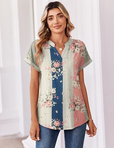 Image of Zeagoo Womens Tops Short Sleeve Summer V Neck Shirts Work Blouses Business Outfits Fashion Clothing