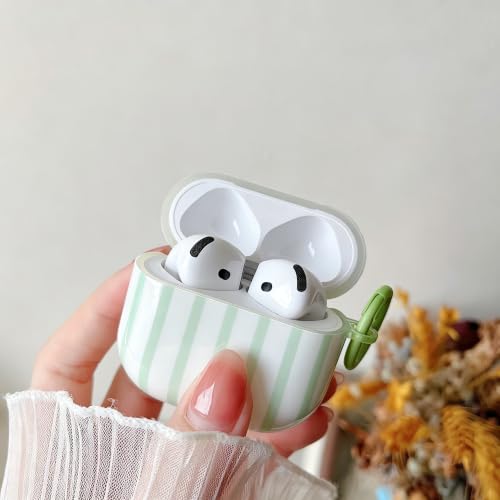 Image of MINSCOSE for AirPods 4 Case,Cute Striped Aesthetic Pattern Design with Girly Keychain Ring,Soft TPU Protective Shockproof Cover with Cleaner Kit for Girls Women for Airpods 4-Green