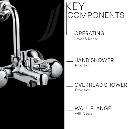Image of Jaquar Wall Mixer 3-in-1 System with Provision for Hand & Overhead Shower - 115mm Long Bend Pipe, Connecting Legs & Flanges (Shower Units Not Included), Chrome Finish