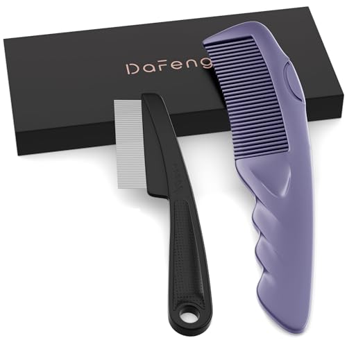 Dandruff Comb 2PC Upgraded Fine Tooth Scalp Detox for Women Men Kids, Stainless Steel Scalp Sweep Massage Lice Removal Hair Care Tool, Purple