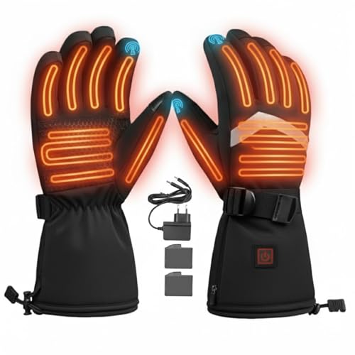 Inoamity Guantes Calefactables Hombre Mujer, 3 Temperaturas Ajustables, Pantalla Táctil, Recargable 7.4V 3000mAh, Rápido Calentamiento, Impermeable para Esquí, Motociclismo, Senderismo, Caza - Negro