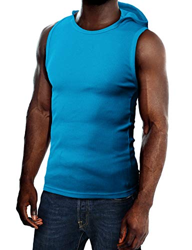 H2H Mens Cotton Hooded Sleeveless T-Shirts SkyBlue US M/Asia L (JPSK05)