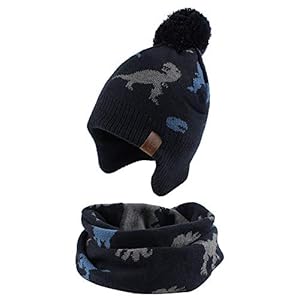 XIAOHAWANG Dinosaurus babyhoedset wintermuts voor kinderen jongens en meisjes Fleece Voering Peuter Kids Hoed met Pompom…