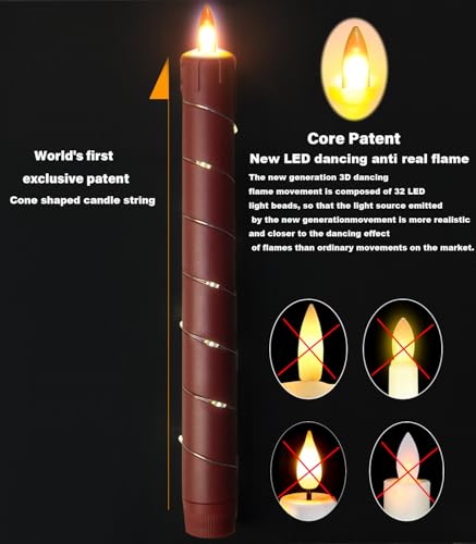Image of Danip Christmas red flameless Candle with String Light Window Candles with Remote Timer Battery Operated Taper Candle LED Pillar Candles Set of 6
