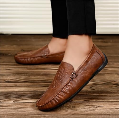 Mens Loafers Shoe PU Round Toe Stitching Details Embossed Comfortable Flat Heel Flexible Fashion Wedding Slip-on4