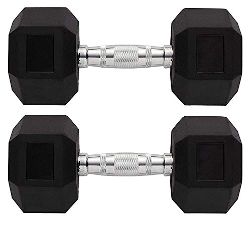 Image of BODYFIT Dumbbells Set, Hex Dumbbell, Rubber Coated Professional Hex Dumbbells, Dumbbells Weights, Weight Sets for Weight Training, Knurled Chrome Handle, Black Colour (12.5KG Pair)