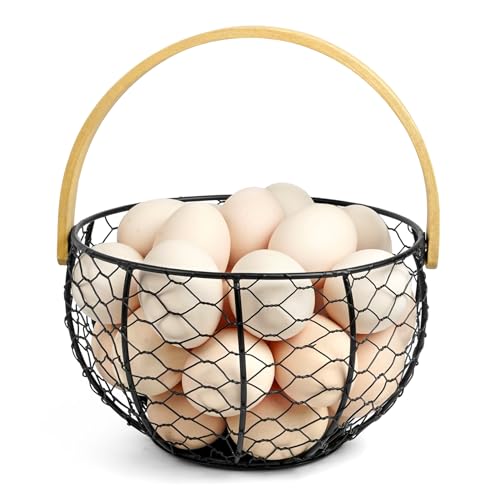 Black Wire Egg Basket for Gathering Fresh Eggs with Handle