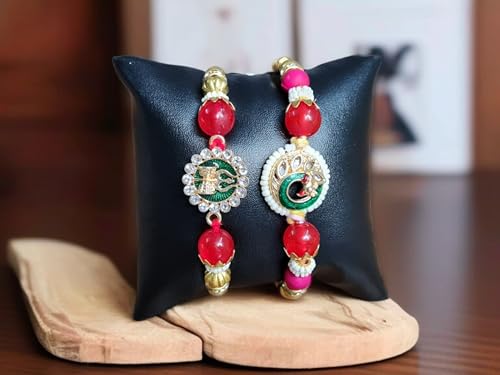 Image of SAUDEEP INDIA Fridge Magnet With Rakhi Combo Gift Set of Lumba Couple Rakhi For Bhaiya Bhabhi | Travel Souvenir | Refrigerator Magnet(Shiv-Damru /Peacock)
