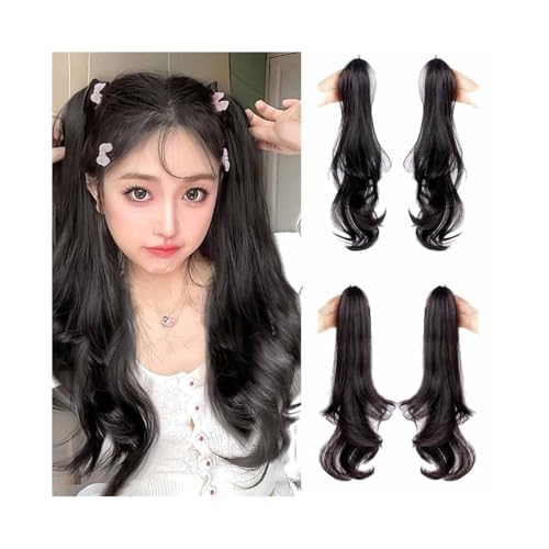 Mujeres Extensiones de cola caballo con pinza 45 cm largo, naturales, suaves, sintéticas, rizadas y onduladas, for mujer Uso diario(Dark Brown)