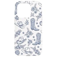 Western Blue Cowboy Boots Hats & Floral Pattern Cowgirl Case for iPhone 15 Pro
