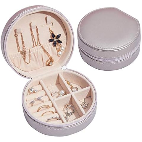 NuAngela Jewelry Box Small Travel Jewelry Bags Organizer,PU Leather Storage Display Case,Portable Jewelry Holder for Women’s Necklace Earring Rings Accessories (Double-Layer, Champagne) Cover