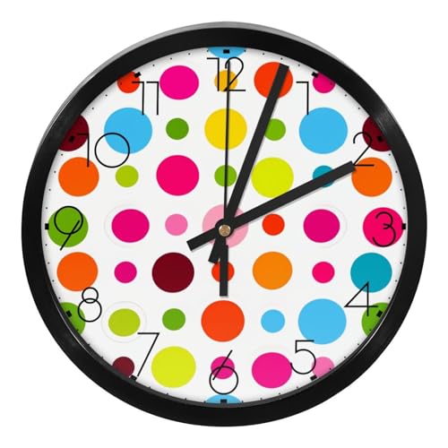 Wall Clocks Silent Non-Ticking Colorful Dots Pattern Modern Clocks Battery Operated Quartz Clock for Office, Home, Bathroom, Kitchen, Bedroom, School, Living Room