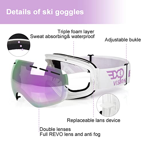 Exp Vision Snowboard Ski Goggles Men Women Youth, Anti Fog Otg Winter Snow Goggles Spherical Detachable Lens #TOP3