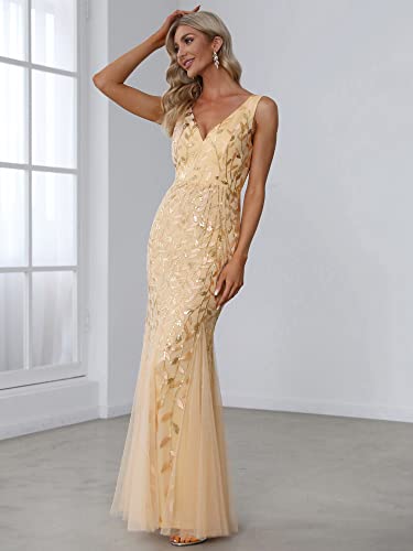 Image of Ever-Pretty Women's Sequin Formal Dress Double V-Neck Sleeveless Mermaid Long Evening Prom Dresses 07886